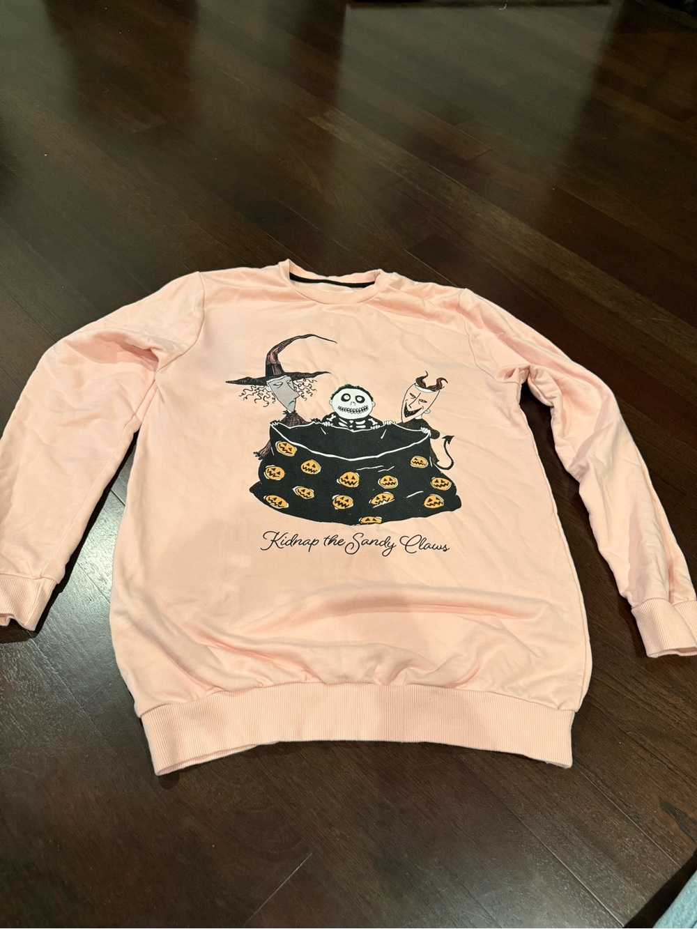 Disney Peach Pink Halloween Nightmare Before Christmas Sweater Sweatshirt